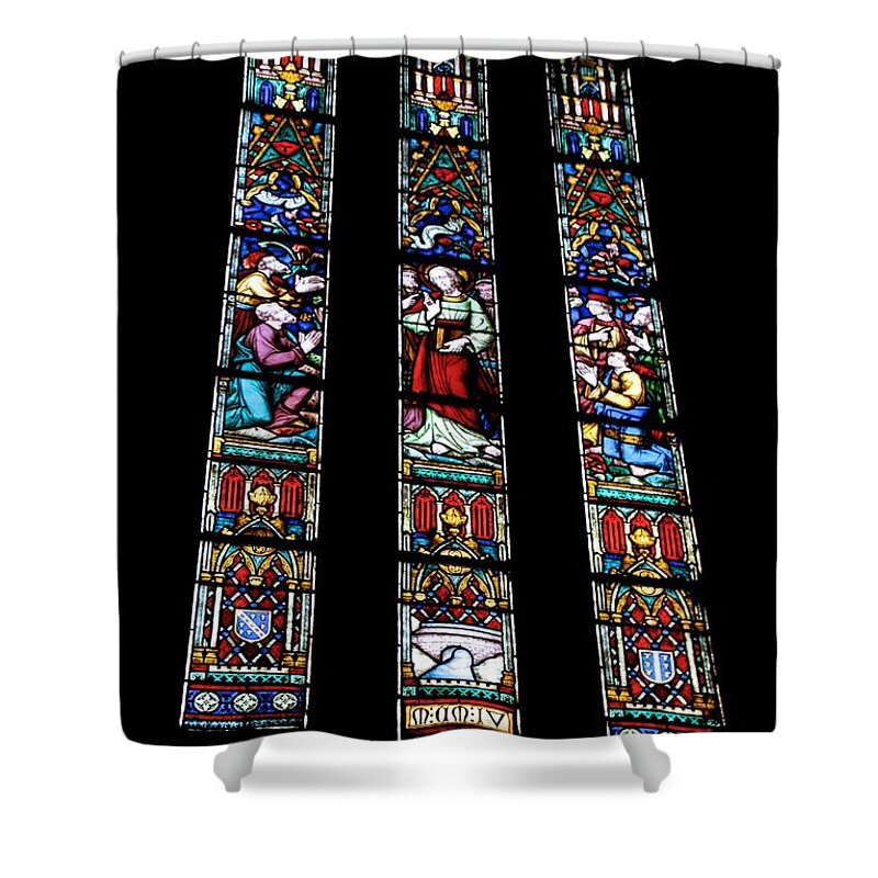 Stained Glass Windows Shower Curtain featuring the photograph 14th Century Windows by Eric Tressler