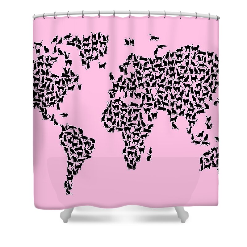 Cats Shower Curtain featuring the digital art Cats Map of the World Map #15 by Michael Tompsett