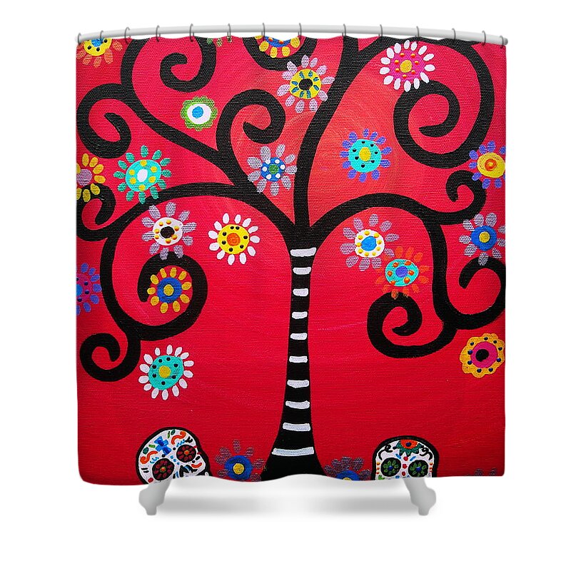 Tree Shower Curtain featuring the painting Dia De Los Muertos #15 by Pristine Cartera Turkus