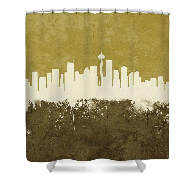 Seattle Shower Curtain featuring the digital art Seattle Washington Skyline by Michael Tompsett