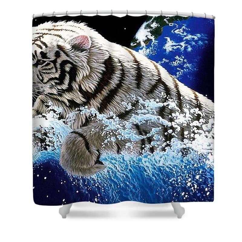 White Tiger Shower Curtain featuring the photograph White Tiger #15 by Jackie Russo