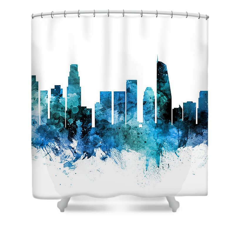 Los Angeles Shower Curtain featuring the digital art Los Angeles California Skyline #16 by Michael Tompsett