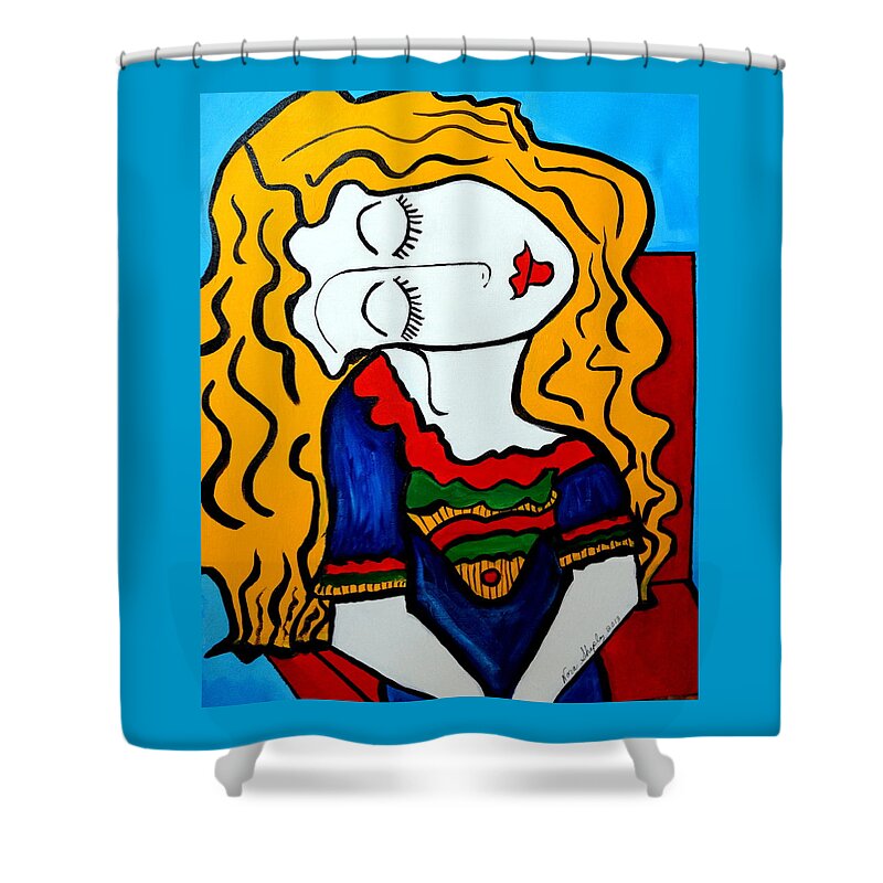 Shy Girl Shower Curtain featuring the painting Shy Girl Picasso By Nora by Nora Shepley
