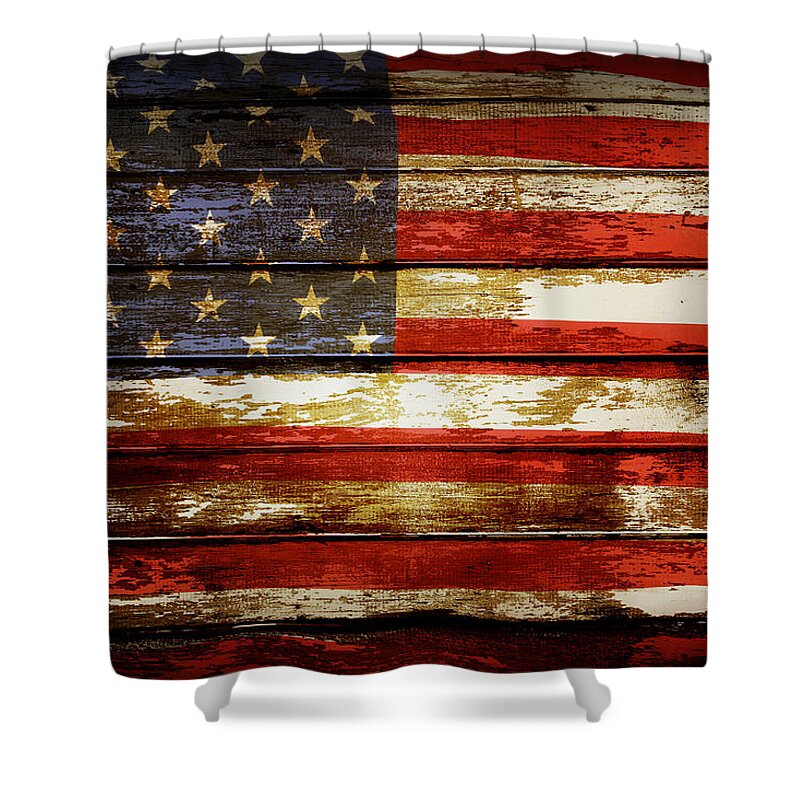 Flag Shower Curtain featuring the photograph American flag No.115 by Les Cunliffe