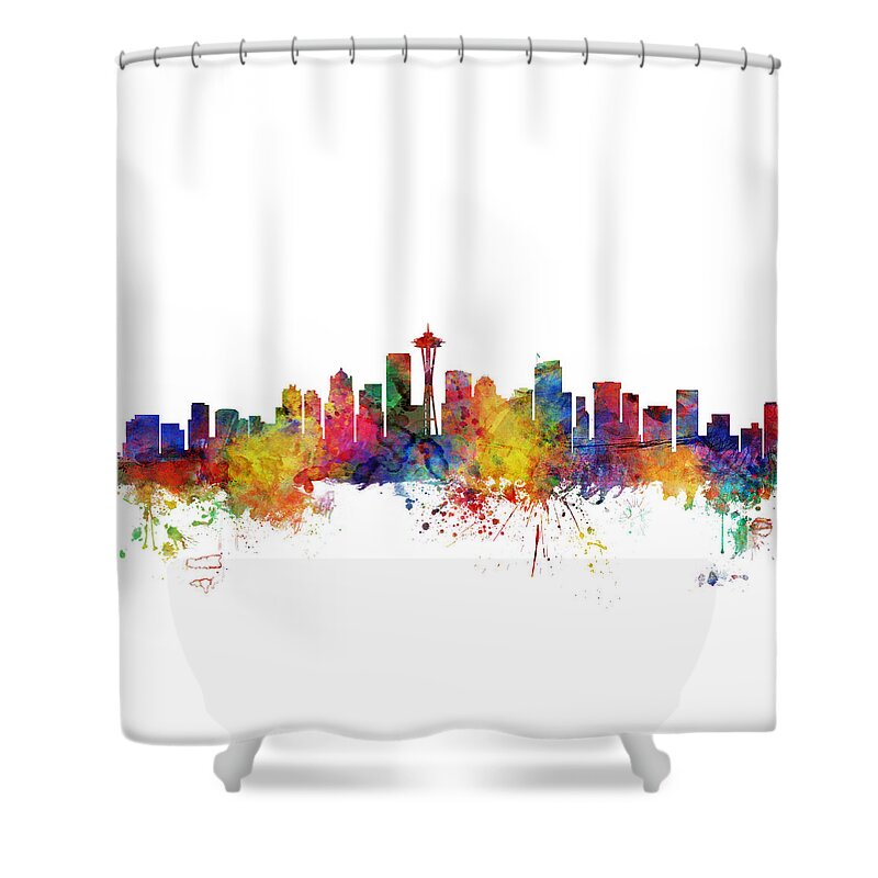 Seattle Shower Curtain featuring the digital art Seattle Washington Skyline by Michael Tompsett