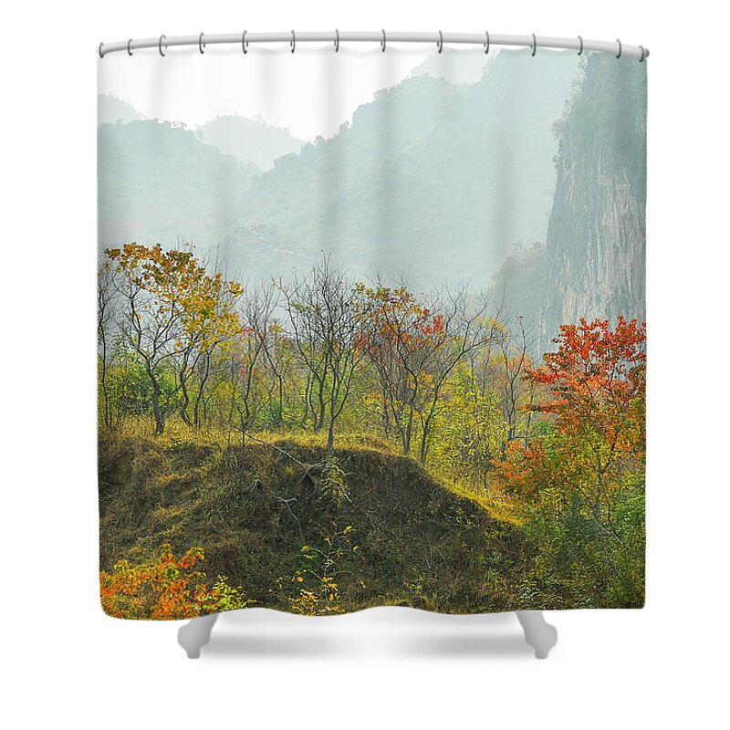 Red Shower Curtain featuring the photograph The colorful autumn scenery #17 by Carl Ning