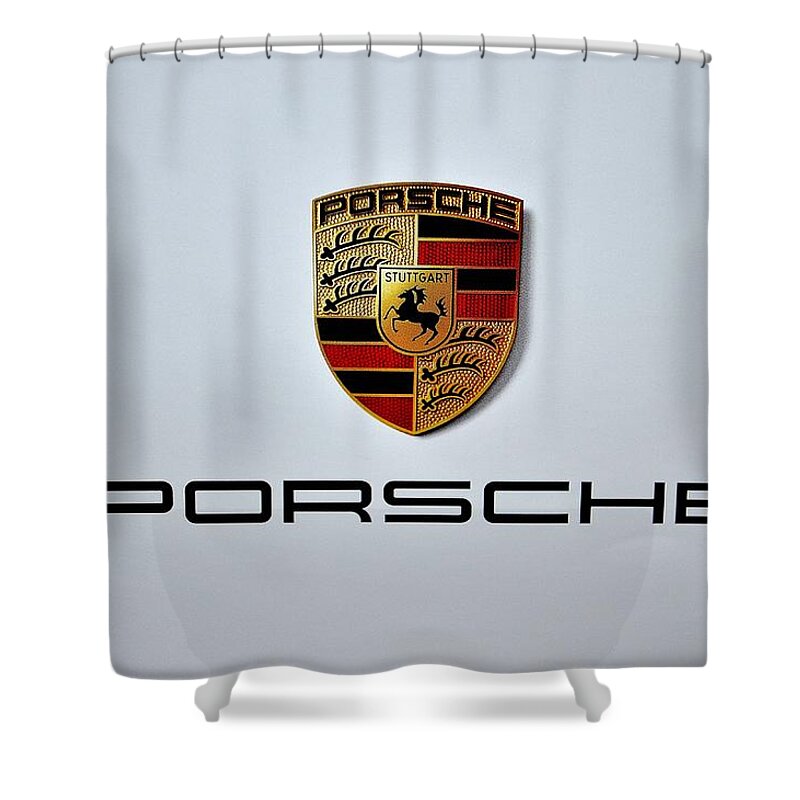 Porsche Logo Shower Curtain featuring the digital art Porsche Logo by Max Dedrick