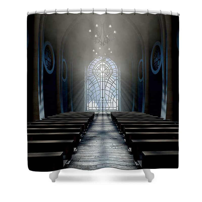 Church Shower Curtain featuring the digital art Stained Glass Window Church #18 by Allan Swart