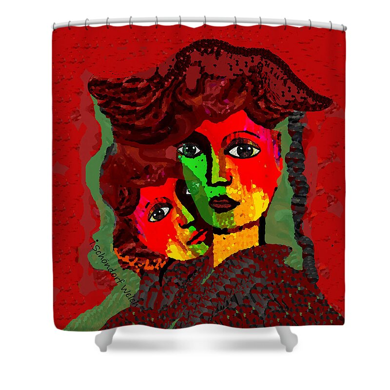 1808 Shower Curtain featuring the digital art 1808 - Clinging together to survive stormy weather - 2017 by Irmgard Schoendorf Welch