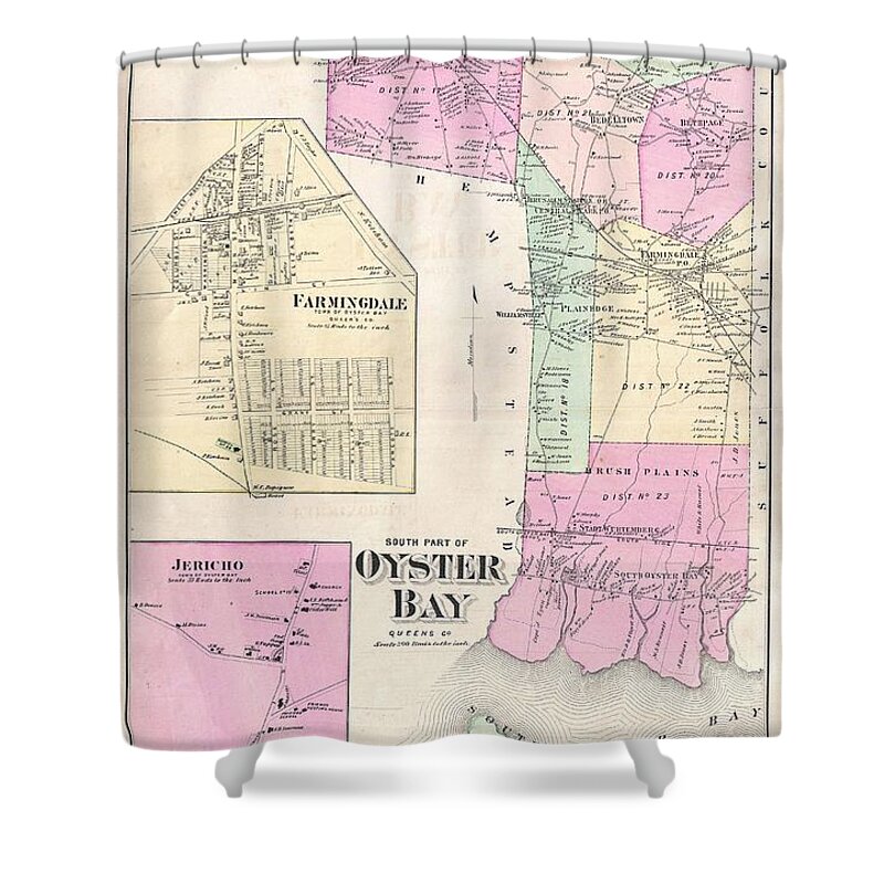 1873 Beers Map Of Oyster Bay Shower Curtain featuring the photograph 1873 Beers Map of Oyster Bay Queens New York City by Paul Fearn