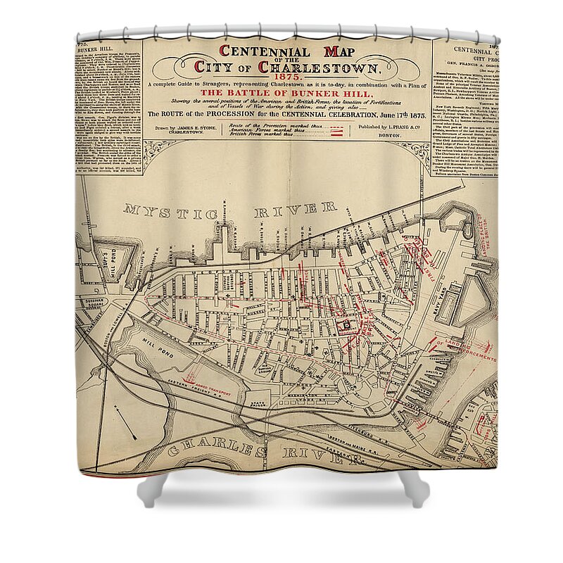 Charlestown Shower Curtain featuring the digital art 1875 Centennial Charlestown Map Charlestown MA by Toby McGuire
