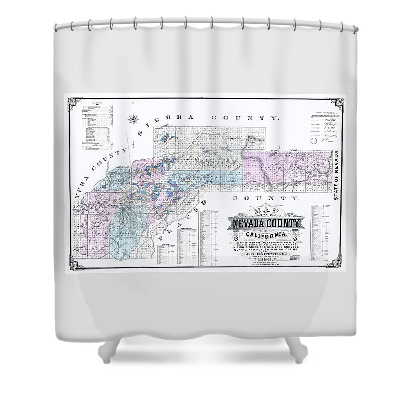 Map Shower Curtain featuring the digital art 1880 Nevada County Mining Claim Map by Lisa Redfern
