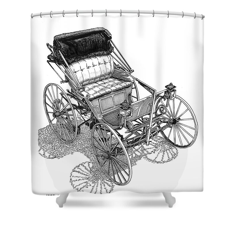 1893 Duryea Motor Wagon Shower Curtain featuring the drawing Duryea Motor Wagon by Jack Pumphrey