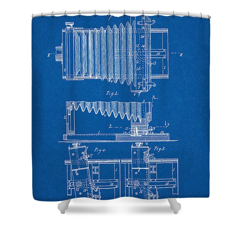 Patent Shower Curtain featuring the digital art 1897 Camera US Patent Invention Drawing - Blueprint by Todd Aaron