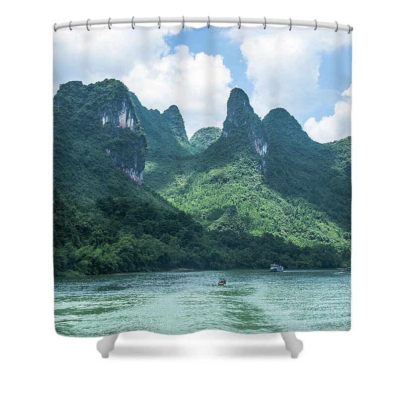 River Shower Curtain featuring the photograph Lijiang River and karst mountains scenery #19 by Carl Ning