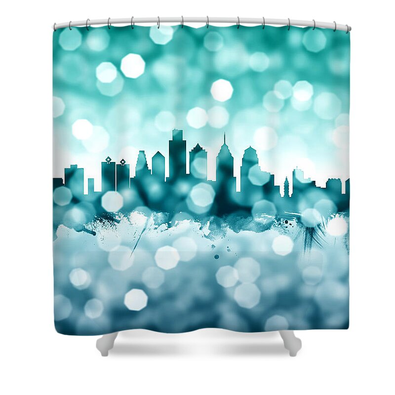 Philadelphia Shower Curtain featuring the digital art Philadelphia Pennsylvania Skyline #19 by Michael Tompsett