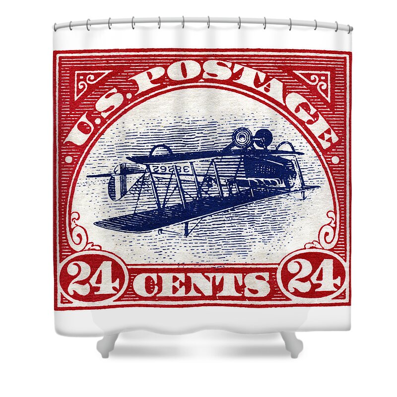 Aviation Shower Curtain featuring the painting 1918 Inverted Jenny Stamp by Historic Image