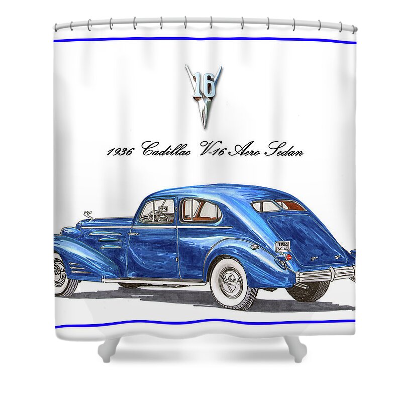 Vintage Luxury Automobiles Shower Curtain featuring the painting 1936 Cadillac V-16 Aero Coupe by Jack Pumphrey