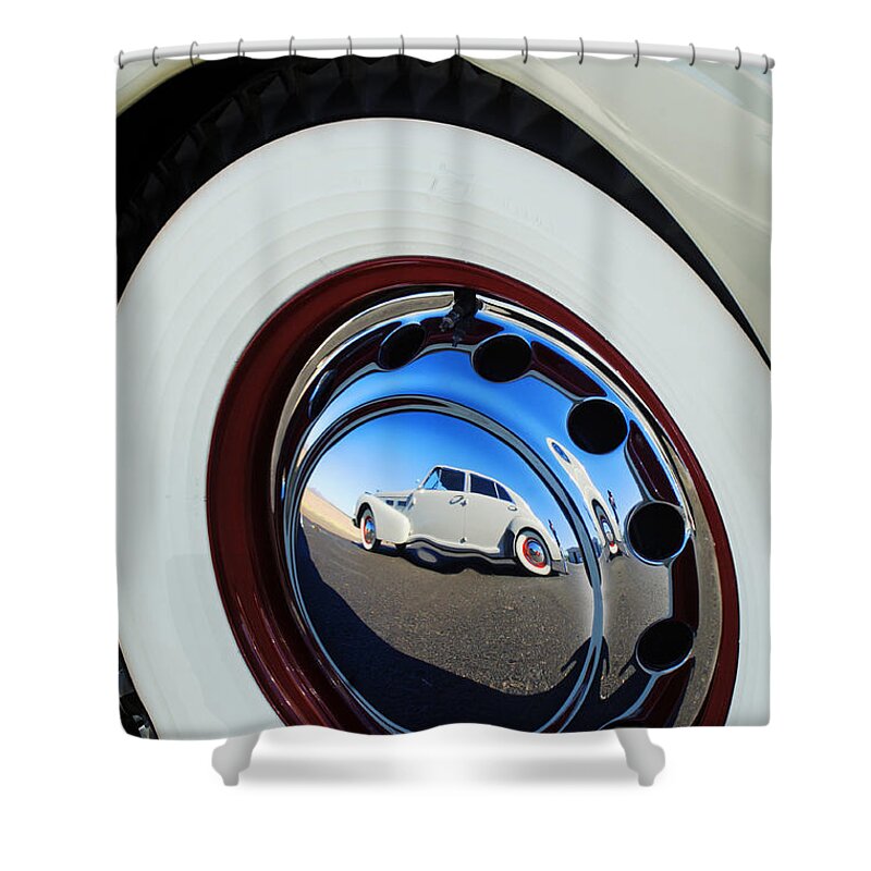 1940 Cadillac 60 Special Sedan Shower Curtain featuring the photograph 1936 Cord Phaeton Rim by Jill Reger