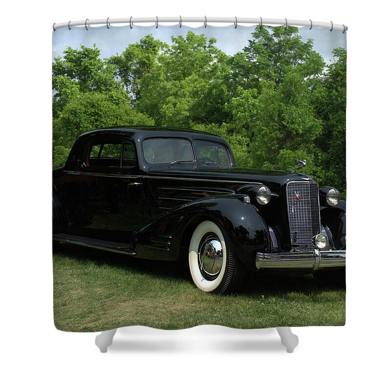 1937 Shower Curtain featuring the photograph 1937 Cadillac V16 Fleetwood Stationary Coupe by Tim McCullough