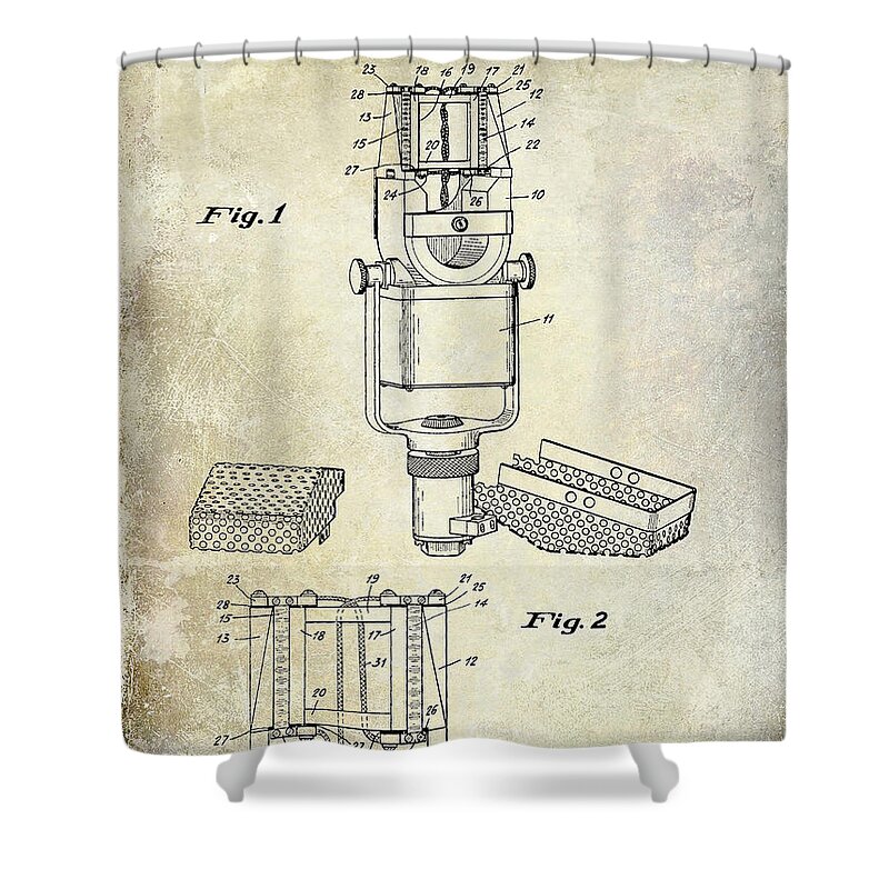 Microphone Patent Shower Curtain featuring the photograph 1938 Microphone Patent Drawing by Jon Neidert