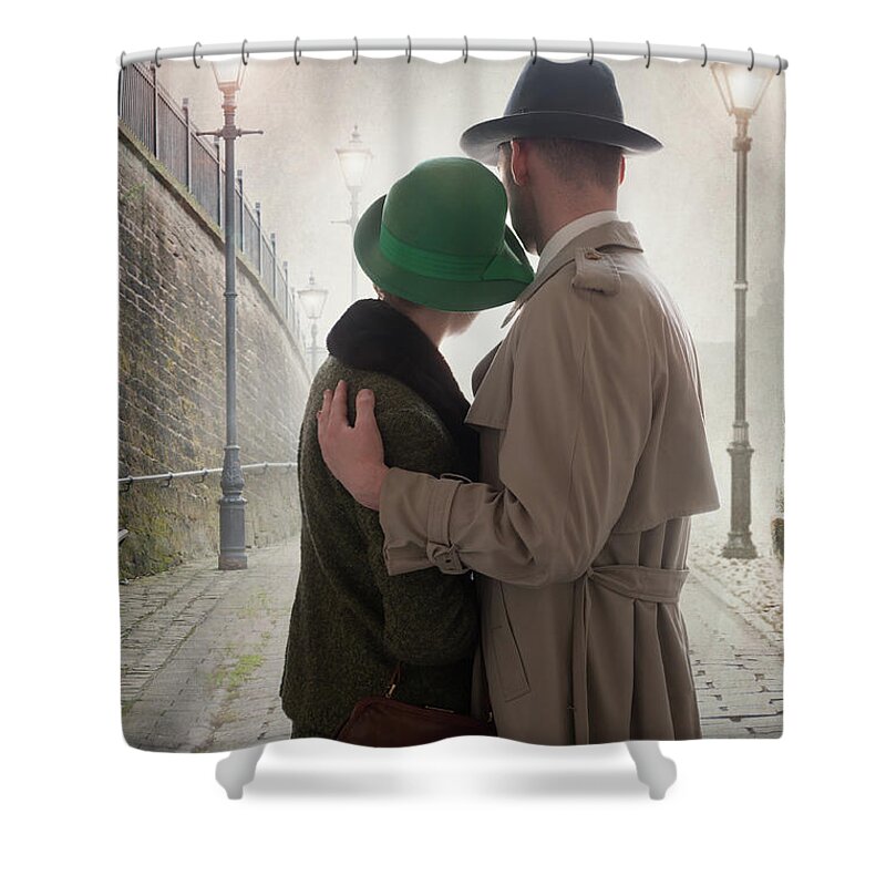 1940s Shower Curtain featuring the photograph 1940s Couple At Dusk by Lee Avison