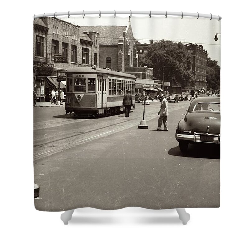 Trolley Shower Curtain featuring the photograph Inwood Trolley in 1940s by Cole Thompson