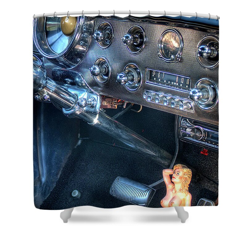 1941 Ford Coupe Shower Curtain featuring the photograph 1941 Ford Coupe Custom Dashboard and Gearshift by Doug Matthews