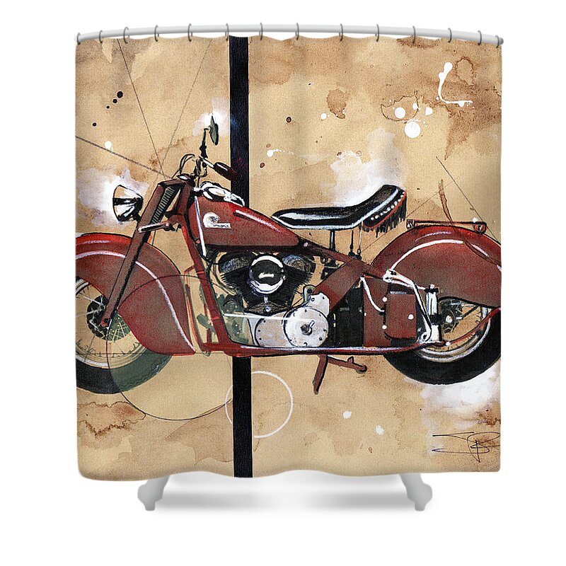 Motorcycle Shower Curtain featuring the painting 1946 Chief by Sean Parnell