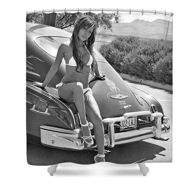 1949 Chevy Bomb Shower Curtain featuring the photograph 1949 Chevy Bomb_ 25b by Walter Herrit