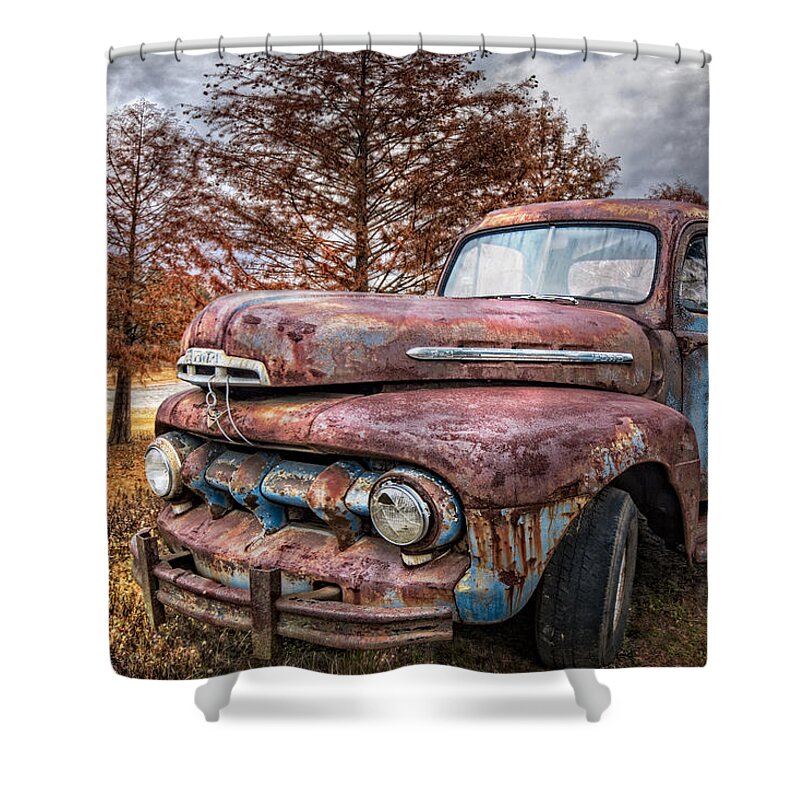 1950s Shower Curtain featuring the photograph 1951 Ford Truck by Debra and Dave Vanderlaan