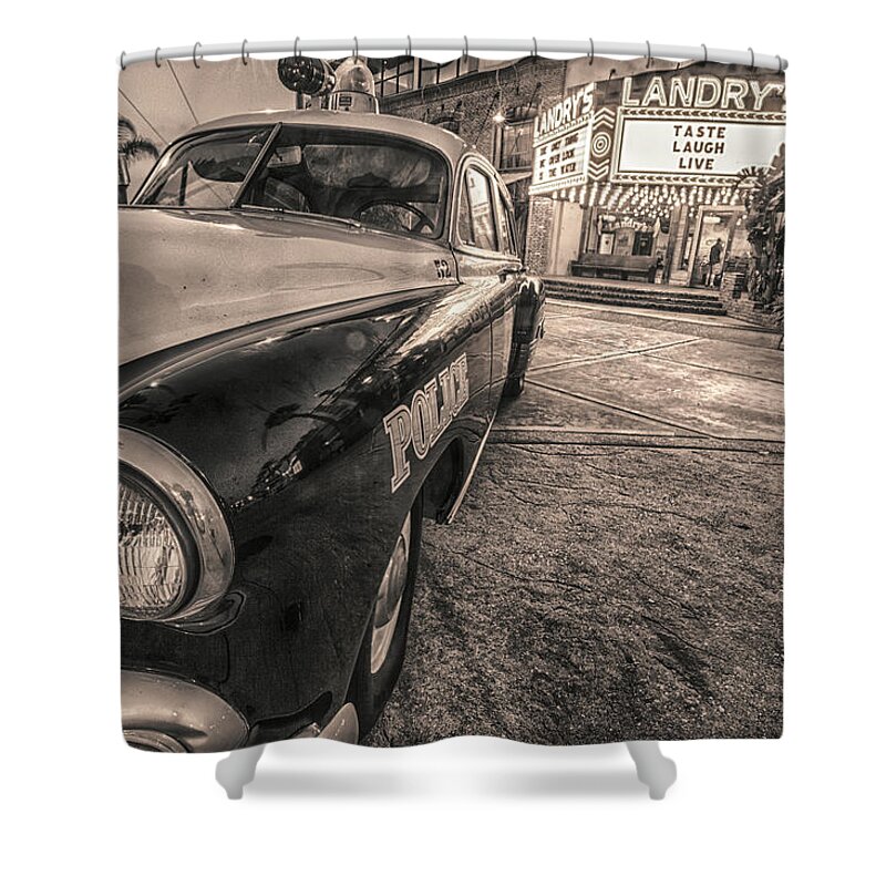 '52 Chevy Shower Curtain featuring the tapestry - textile 1952 Chevy Black and White by Kathy Adams Clark