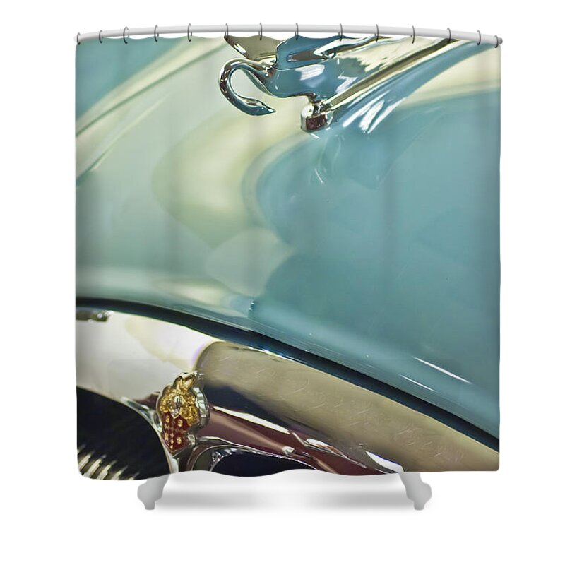 1954 Packard Cavalier 4 Door Sedan Shower Curtain featuring the photograph 1954 Packard Cavalier Hood Ornament 2 by Jill Reger