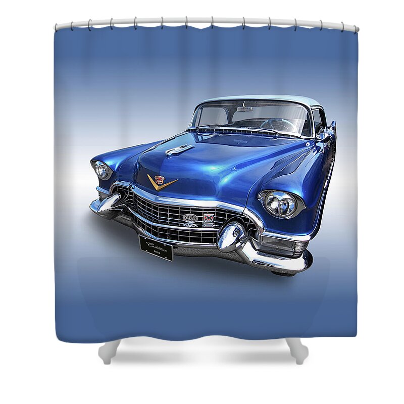Cadillac Shower Curtain featuring the photograph 1955 Cadillac Blue by Gill Billington
