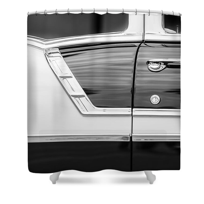 1956 Chevrolet 2-door Side Shower Curtain featuring the photograph 1956 Chevrolet 2-Door Side -005bw by Jill Reger
