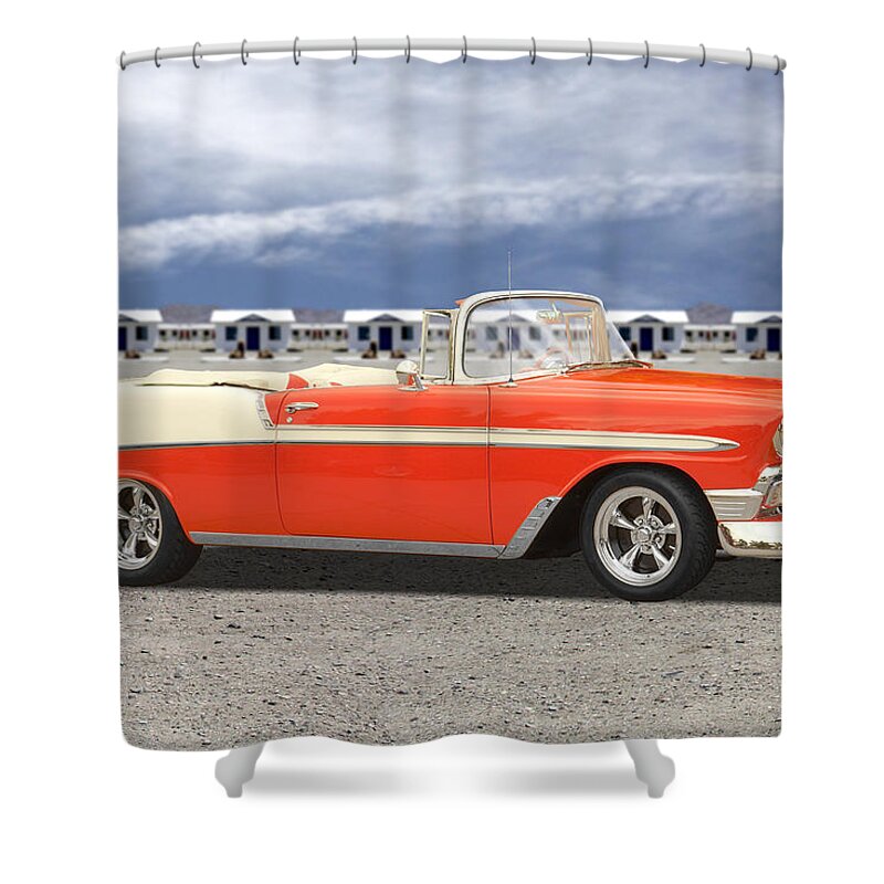 1956 Chevy Shower Curtain featuring the photograph 1956 Chevrolet Belair Convertible by Mike McGlothlen