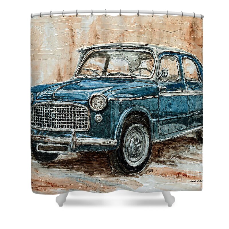 Fiat Shower Curtain featuring the painting 1960 Fiat 1100 103 H by Joey Agbayani