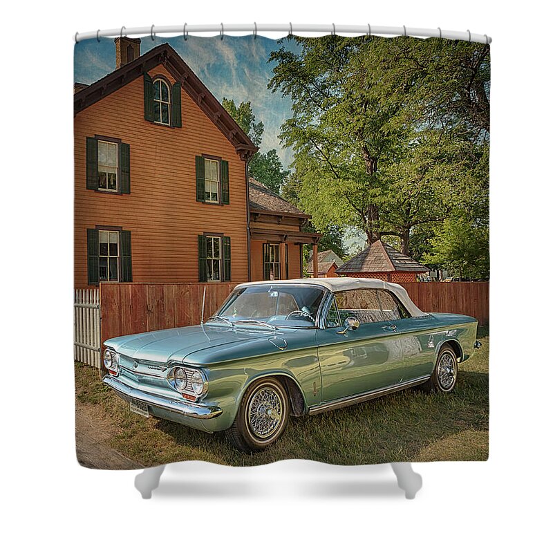 Chevrolet Shower Curtain featuring the photograph 1963 Chevrolet Corvair by Susan Rissi Tregoning