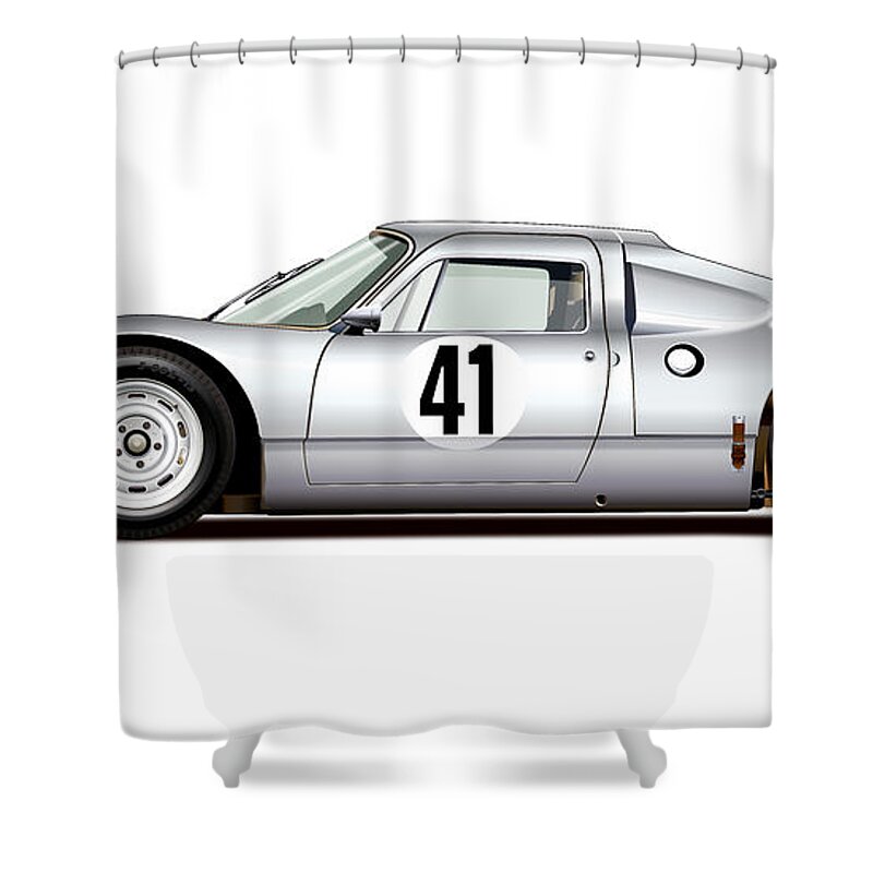 1964 Porsche Carrera 904 Gts Illustration Shower Curtain featuring the digital art 1964 Porsche 904 Carrera Gts by Alain Jamar