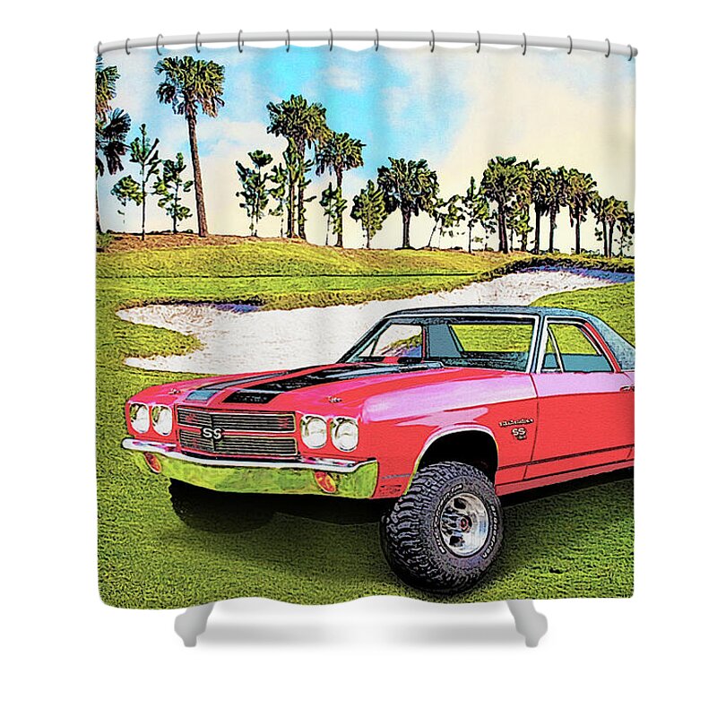 1970 Chevy El Camino Shower Curtain featuring the digital art 1970 Chevy El Camino 4x4 Not 2nd Generation 1964-1967 by Chas Sinklier