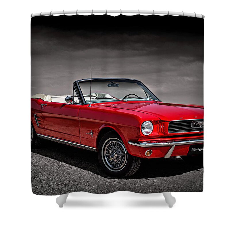 Mustang Shower Curtain featuring the digital art 1966 Ford Mustang Convertible by Douglas Pittman