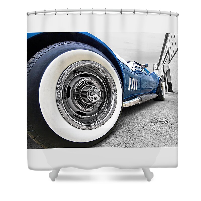 Classic Vette Shower Curtain featuring the photograph 1968 Corvette White Wall Tires by Gill Billington