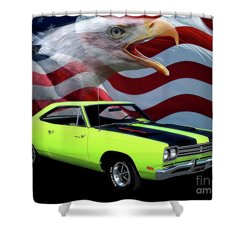 1969 Plymouth Roadrunner Shower Curtain featuring the photograph 1969 Plymouth Road Runner Tribute by Peter Piatt