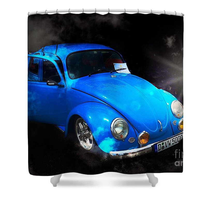 1970 Vw Shower Curtain featuring the photograph 1970 Blue Bug by Anne Sands