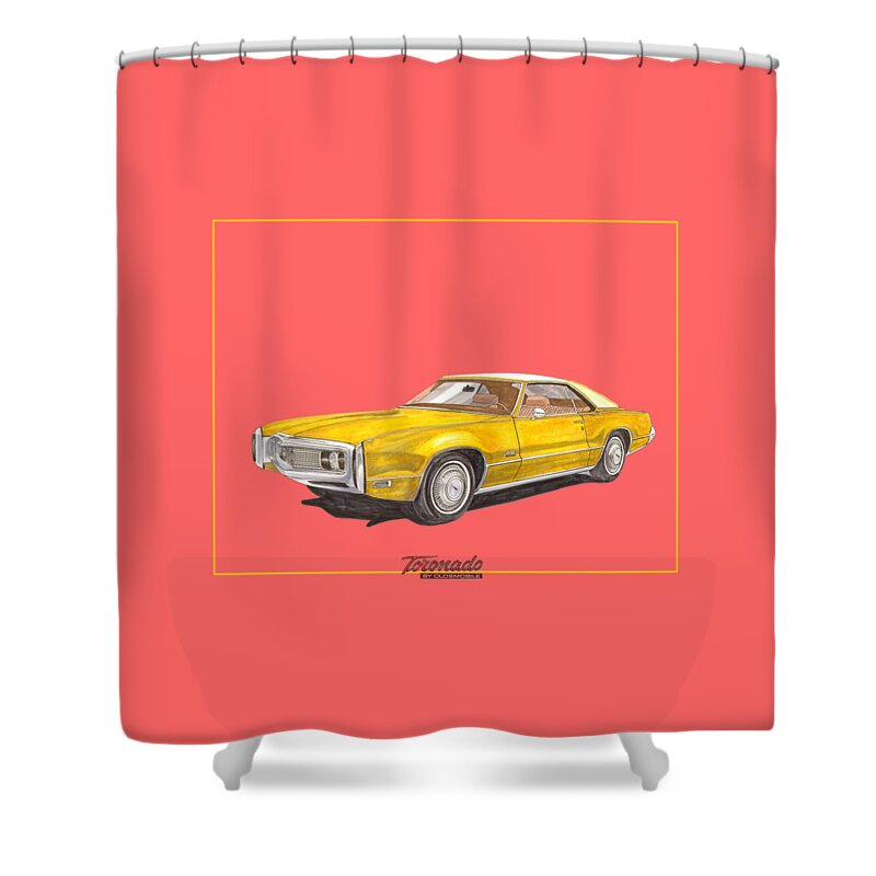 A Watercolor/marker Pen Illustration Of My 1970 Oldsmobile Toronado Which Is Number 4 In A Series Of Transportation Modes Called terific Shower Curtain featuring the painting 1970 Olds Toronado TERIFIC TEE SHIRT by Jack Pumphrey