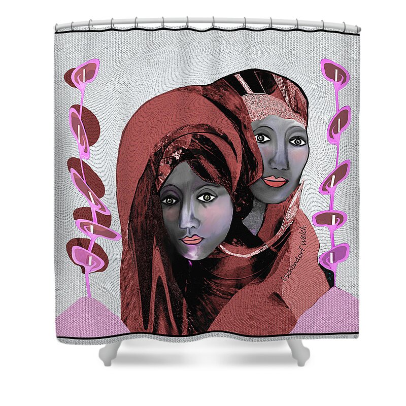 1971 Shower Curtain featuring the digital art 1971- Rosecoloured Portrait 2017 by Irmgard Schoendorf Welch