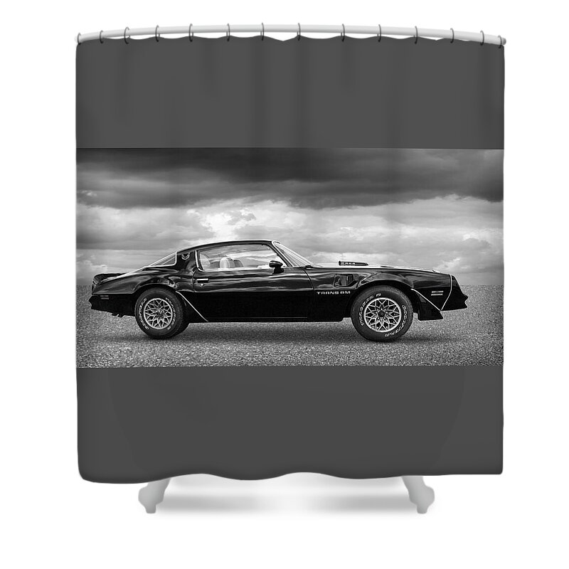 Pontiac Shower Curtain featuring the photograph 1978 Trans Am In Black And White by Gill Billington