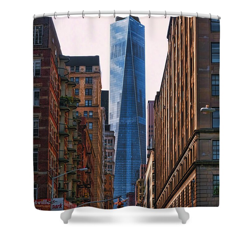 One World Trade Shower Curtain featuring the photograph 1WTC Center Stage by S Paul Sahm