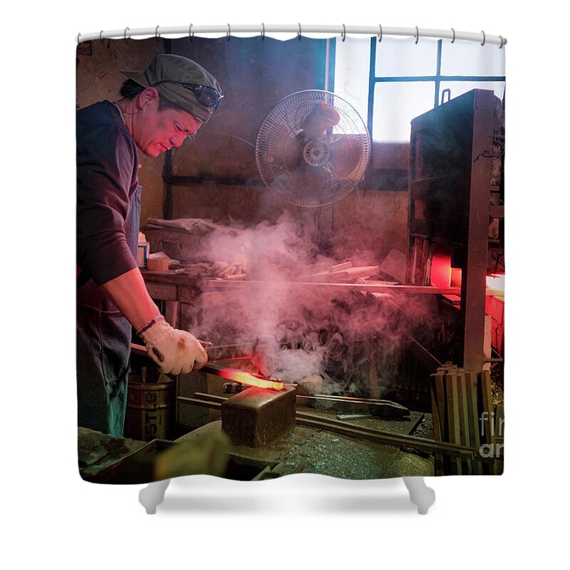 Blacksmith Shower Curtain featuring the photograph 4th Generation Blacksmith, Miki City Japan by Perry Rodriguez