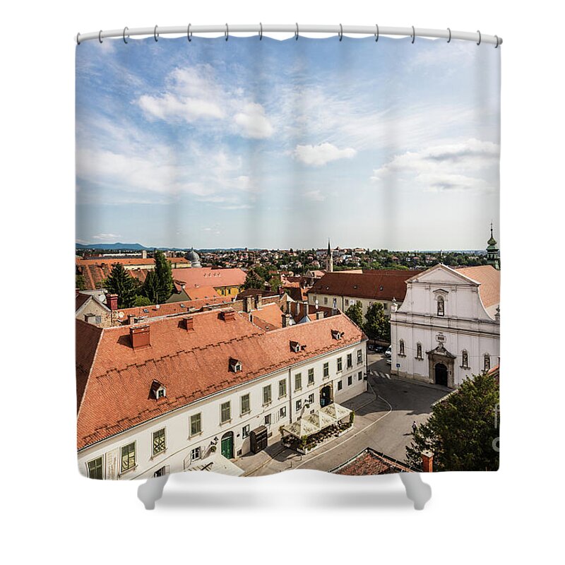 Balkans Shower Curtain featuring the photograph Aerial view of Zagreb in Croatia #2 by Didier Marti